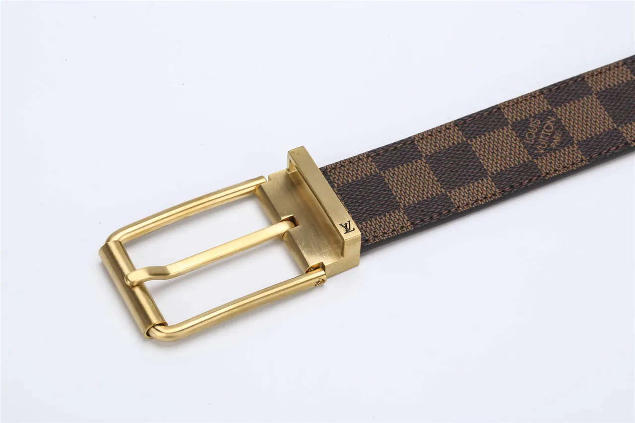 Louis Vuitton Reversible Belt Brown Gold Damier Ebène Checkered Canvas Buckle Leather Belt 8