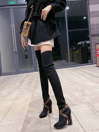 Louis Vuitton Ribbed Knit Monogram Strap Knee Boots 5