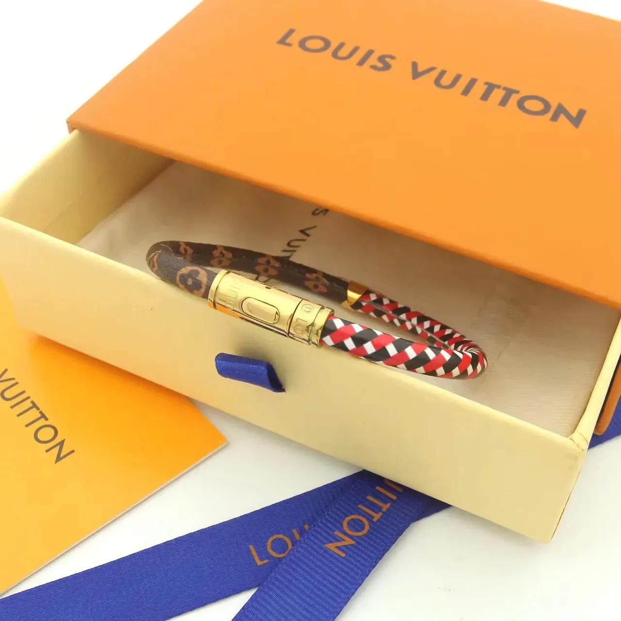 Louis Vuitton Rope Bracelet Pink Gray White and Brown Monogram Leather Bracelet 2