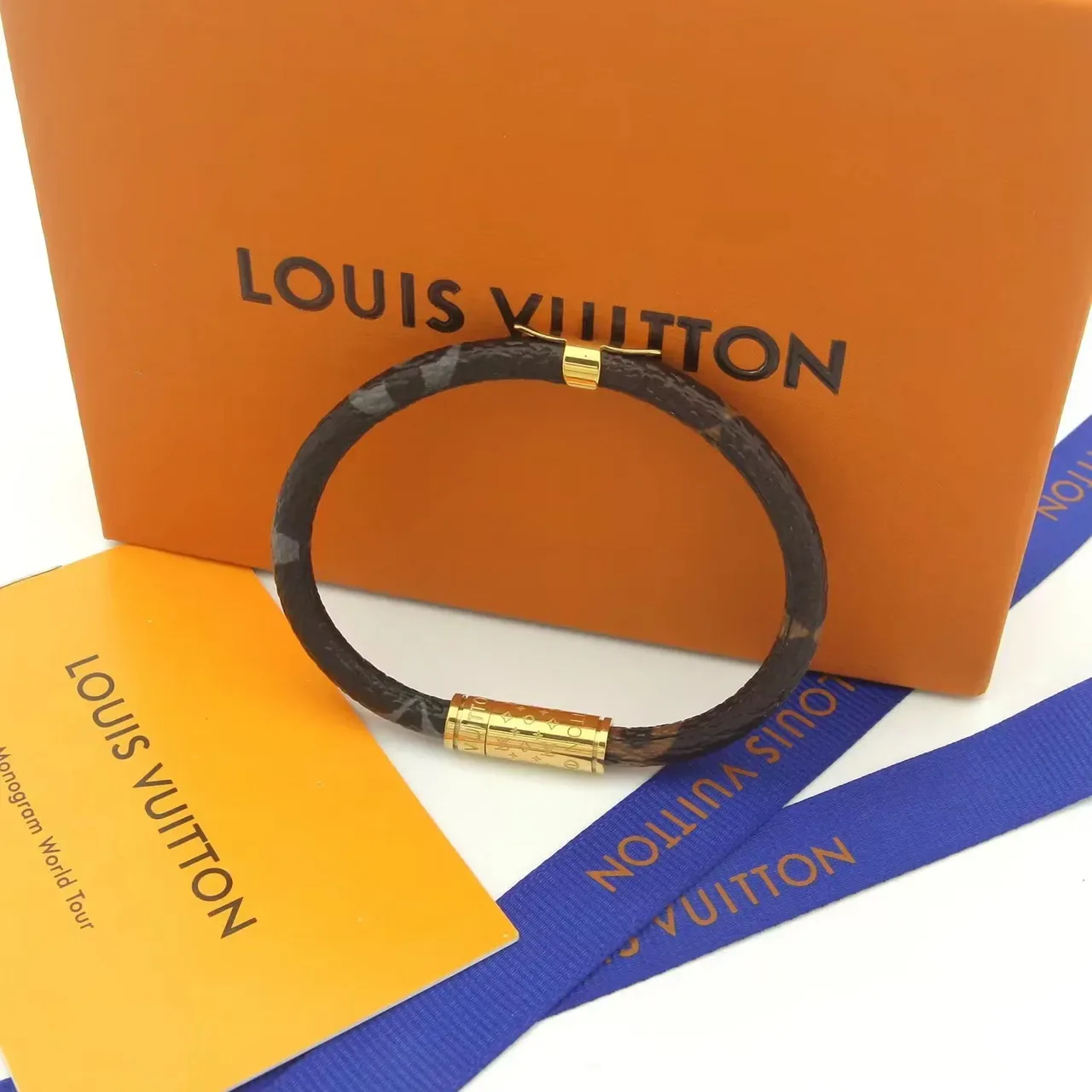 Louis Vuitton Rope Bracelet Pink Gray White and Brown Monogram Leather Bracelet 3