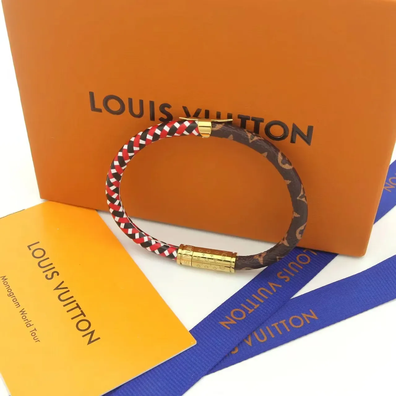 Louis Vuitton Rope Bracelet Pink Gray White and Brown Monogram Leather Bracelet 5