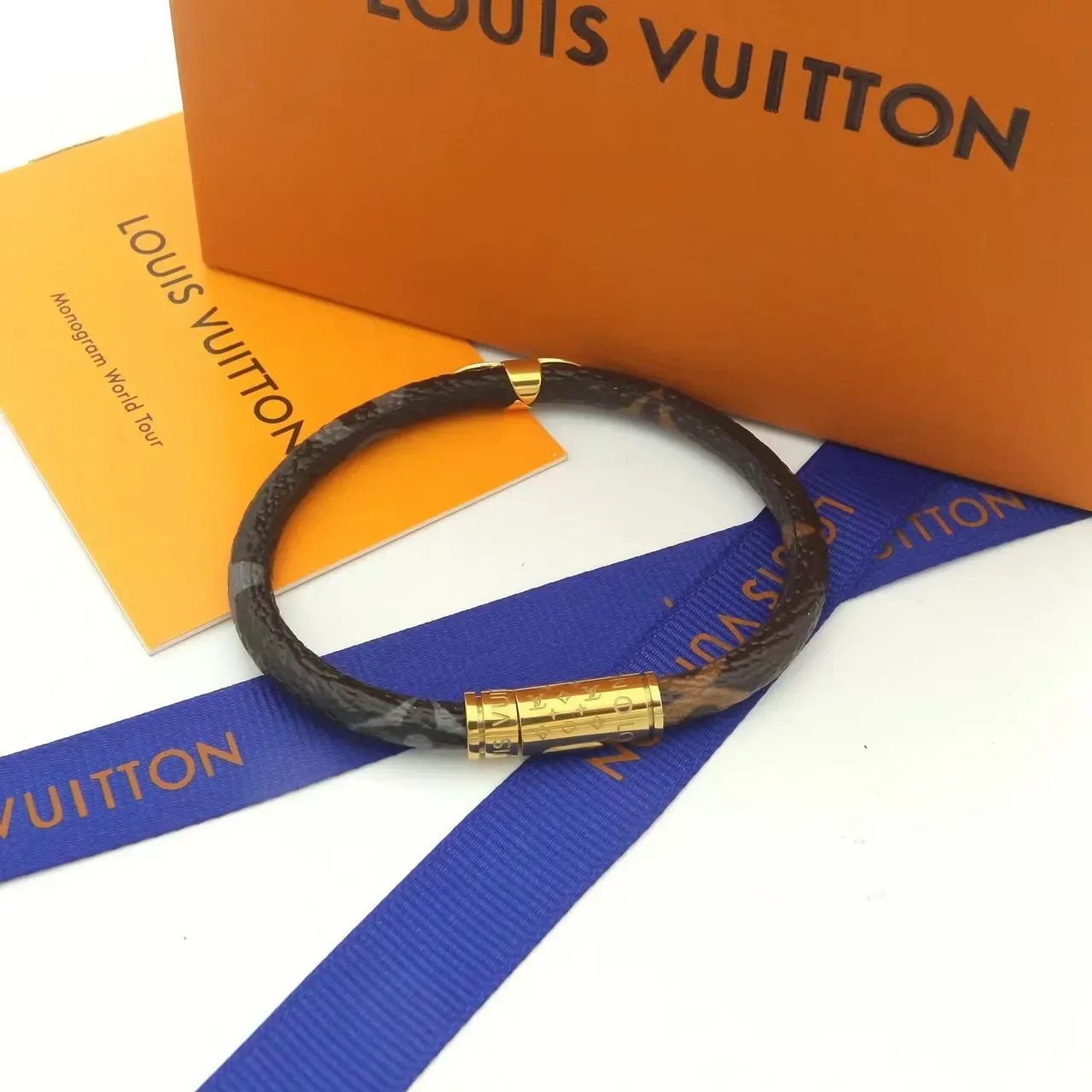 Louis Vuitton Rope Bracelet Pink Gray White and Brown Monogram Leather Bracelet 6
