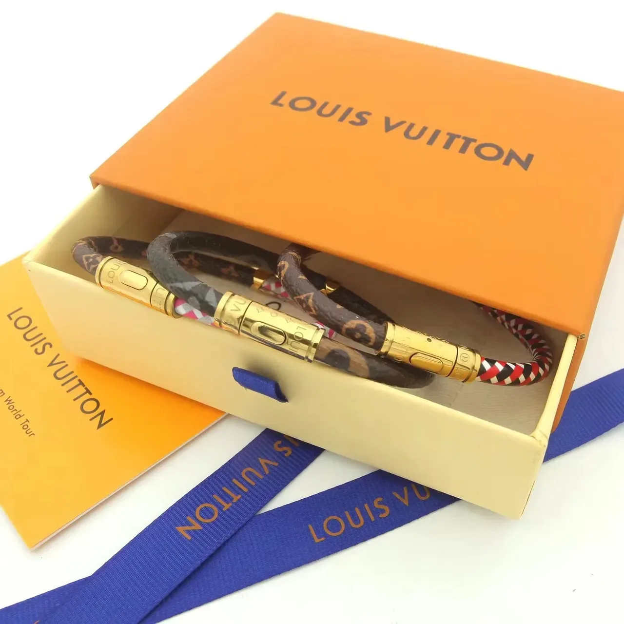 Louis Vuitton Rope Bracelet Pink Gray White and Brown Monogram Leather Bracelet 7