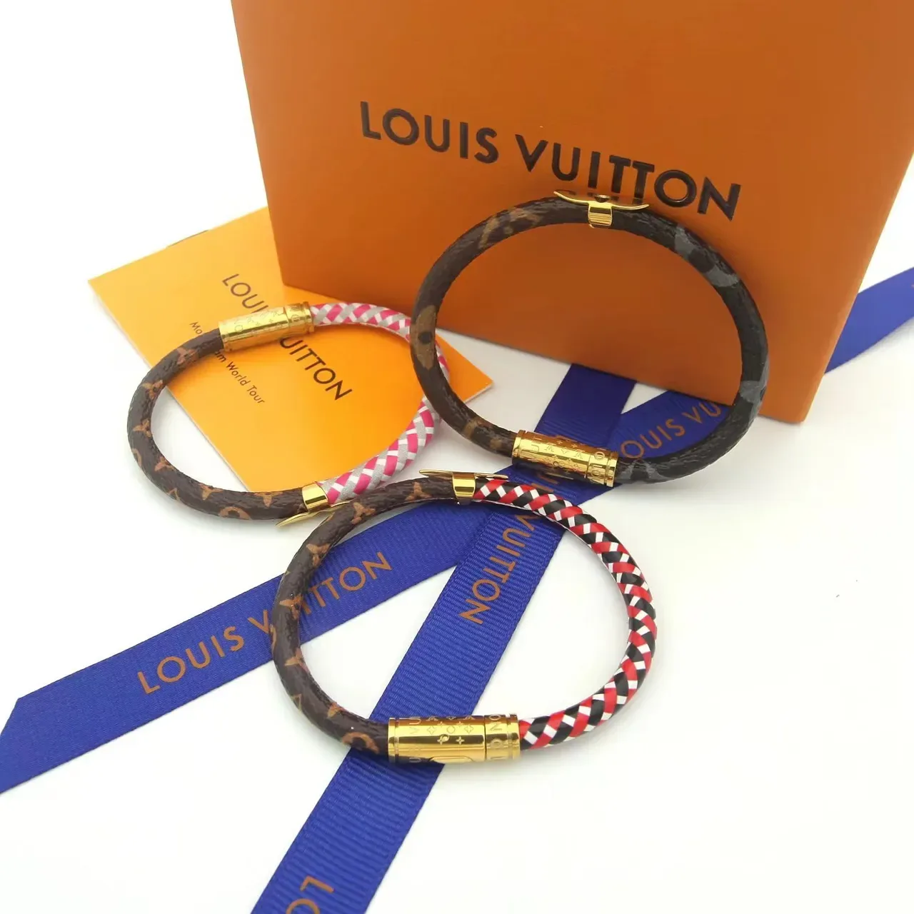 Louis Vuitton Rope Bracelet Pink Gray White and Brown Monogram Leather Bracelet 8