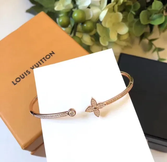 Louis Vuitton Rose Gold Pavé Floral Open Bangle Bracelet 2