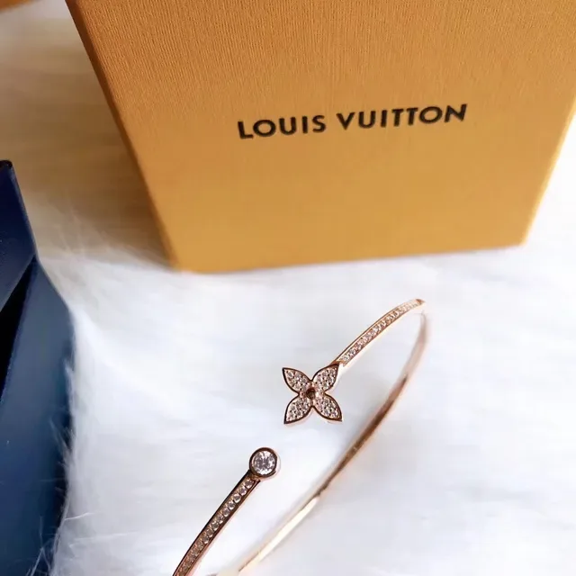 Louis Vuitton Rose Gold Pavé Floral Open Bangle Bracelet 4