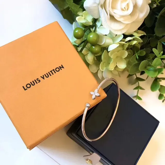 Louis Vuitton Rose Gold Pavé Floral Open Bangle Bracelet 5