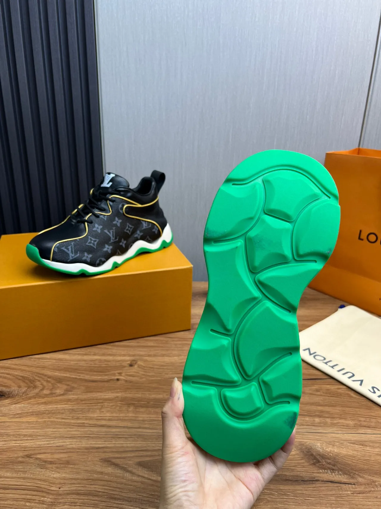 Louis Vuitton Run Away Black Monogram Green Sole Lifestyle Sneaker 2