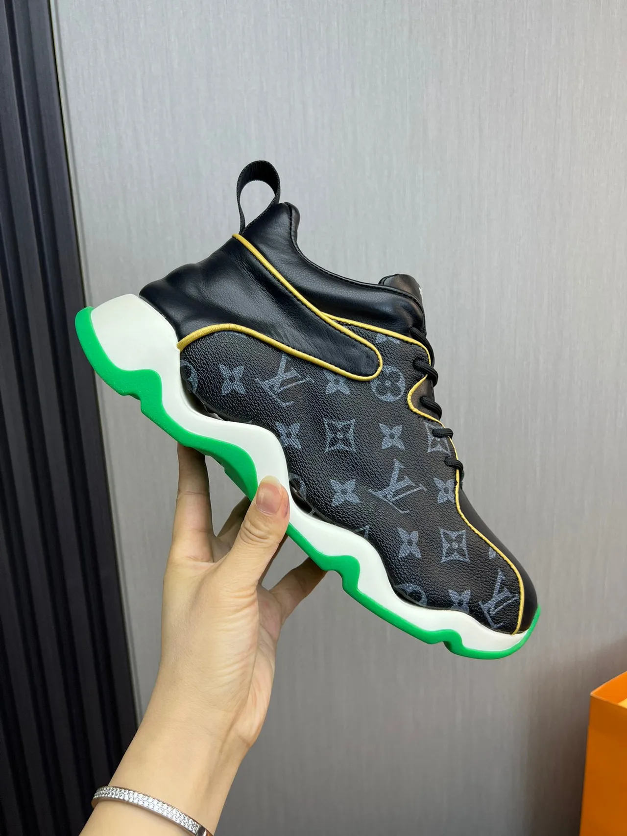 Louis Vuitton Run Away Black Monogram Green Sole Lifestyle Sneaker 4