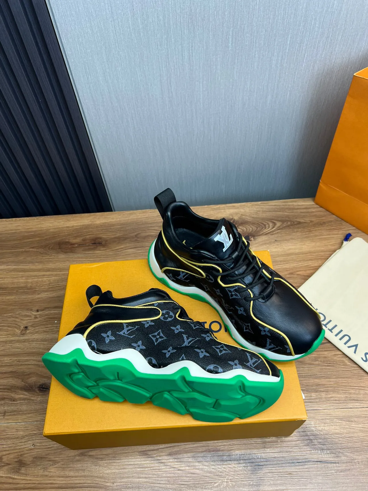 Louis Vuitton Run Away Black Monogram Green Sole Lifestyle Sneaker 5