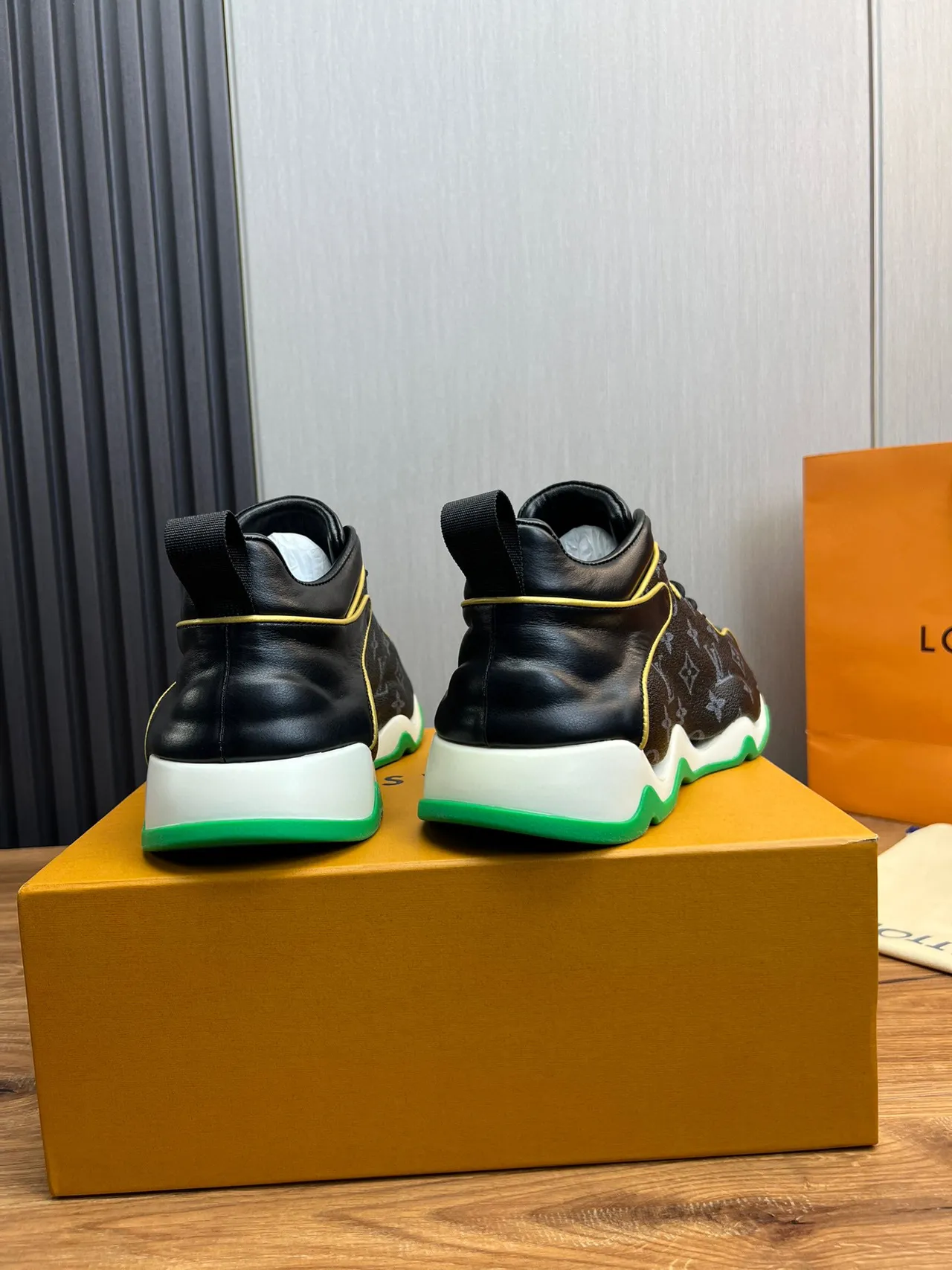 Louis Vuitton Run Away Black Monogram Green Sole Lifestyle Sneaker 6