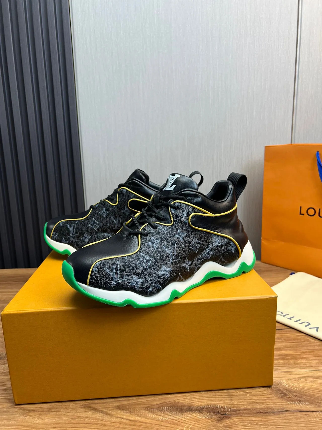 Louis Vuitton Run Away Black Monogram Green Sole Lifestyle Sneaker 7