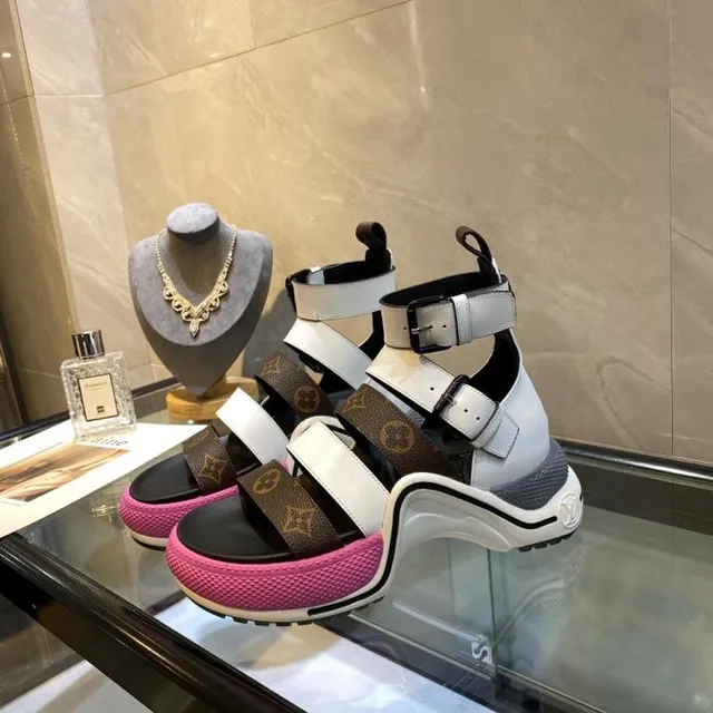 Louis Vuitton Run Away Monogram Canvas and White Leather Gladiator Sandals 4