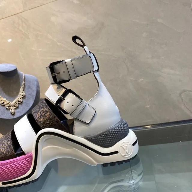 Louis Vuitton Run Away Monogram Canvas and White Leather Gladiator Sandals 7