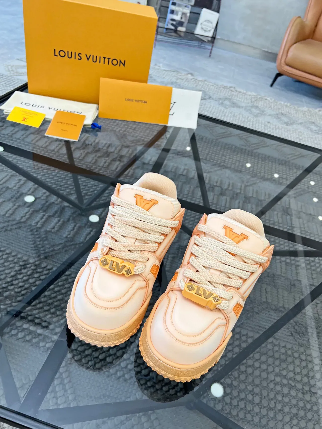 Louis Vuitton Run Away Peach and Orange Lifestyle Sneakers 3