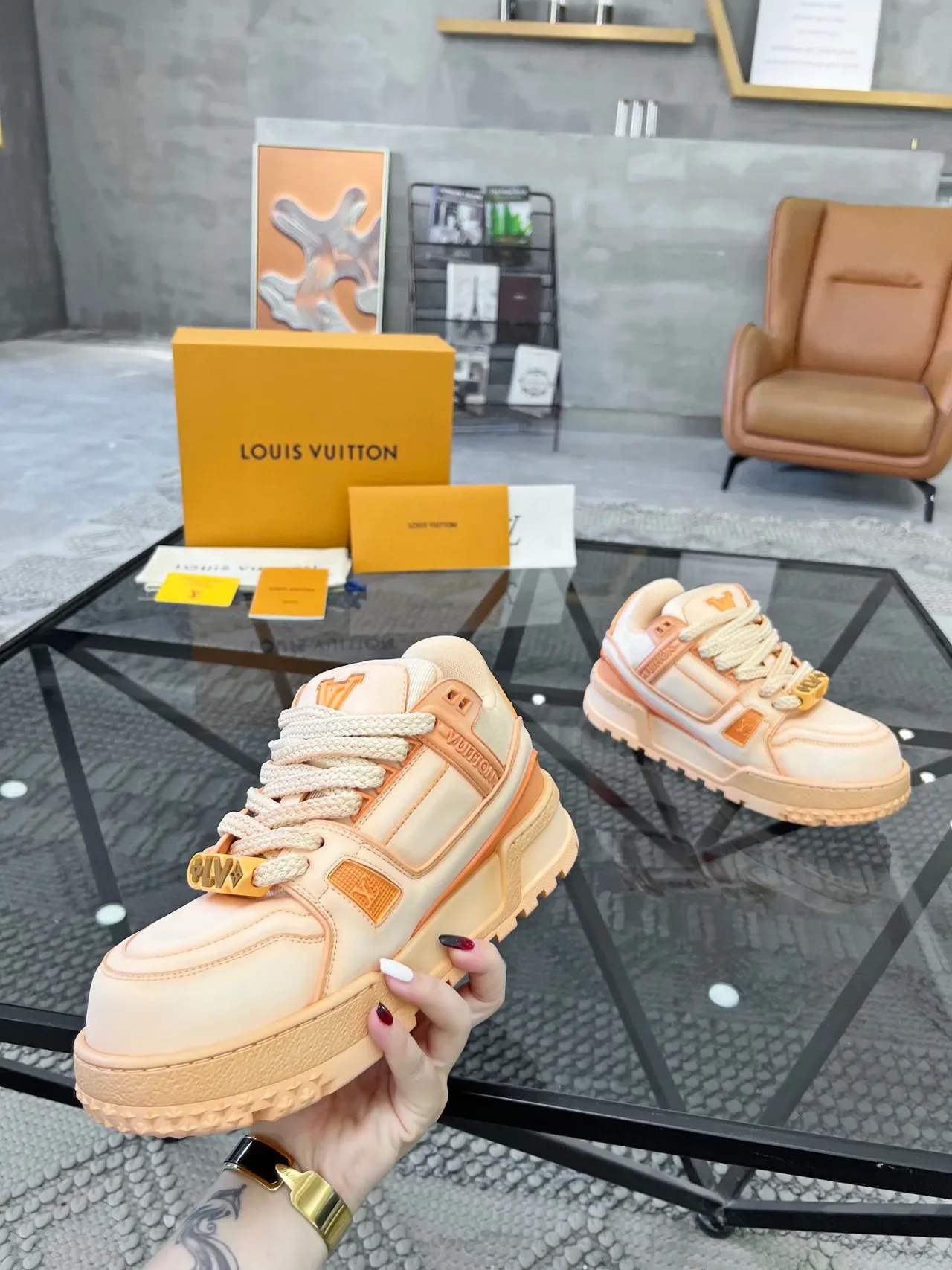 Louis Vuitton Run Away Peach and Orange Lifestyle Sneakers 4