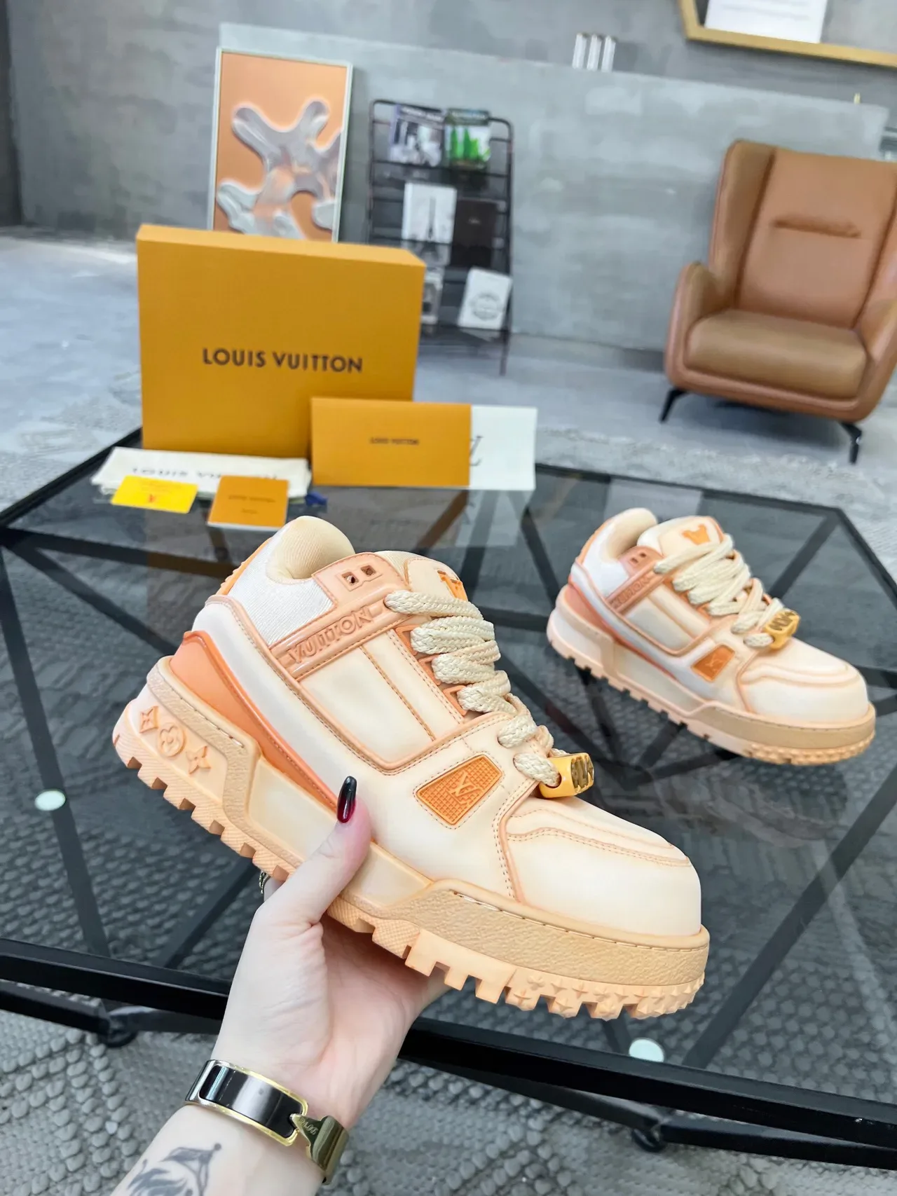 Louis Vuitton Run Away Peach and Orange Lifestyle Sneakers 5