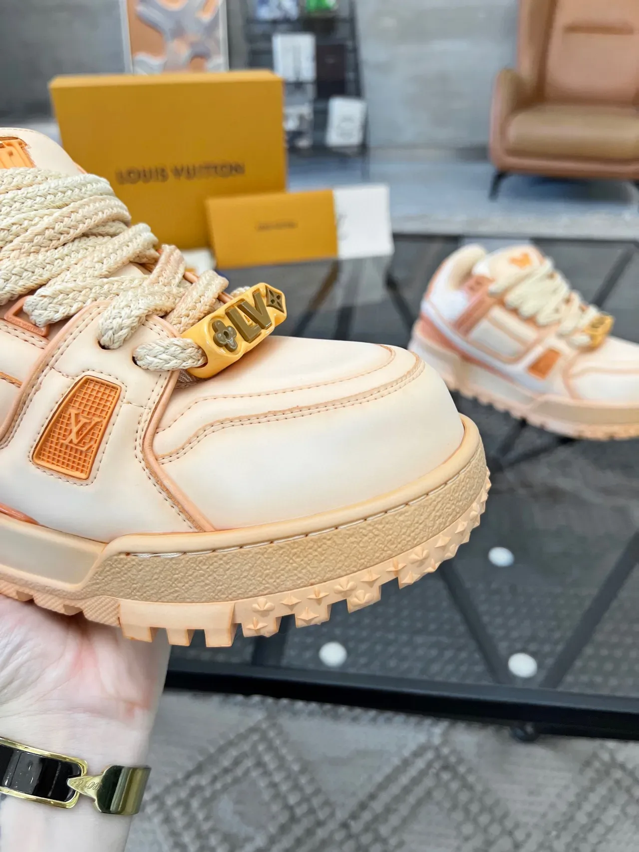 Louis Vuitton Run Away Peach and Orange Lifestyle Sneakers 6