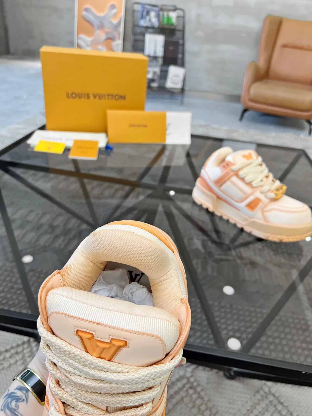 Louis Vuitton Run Away Peach and Orange Lifestyle Sneakers 7