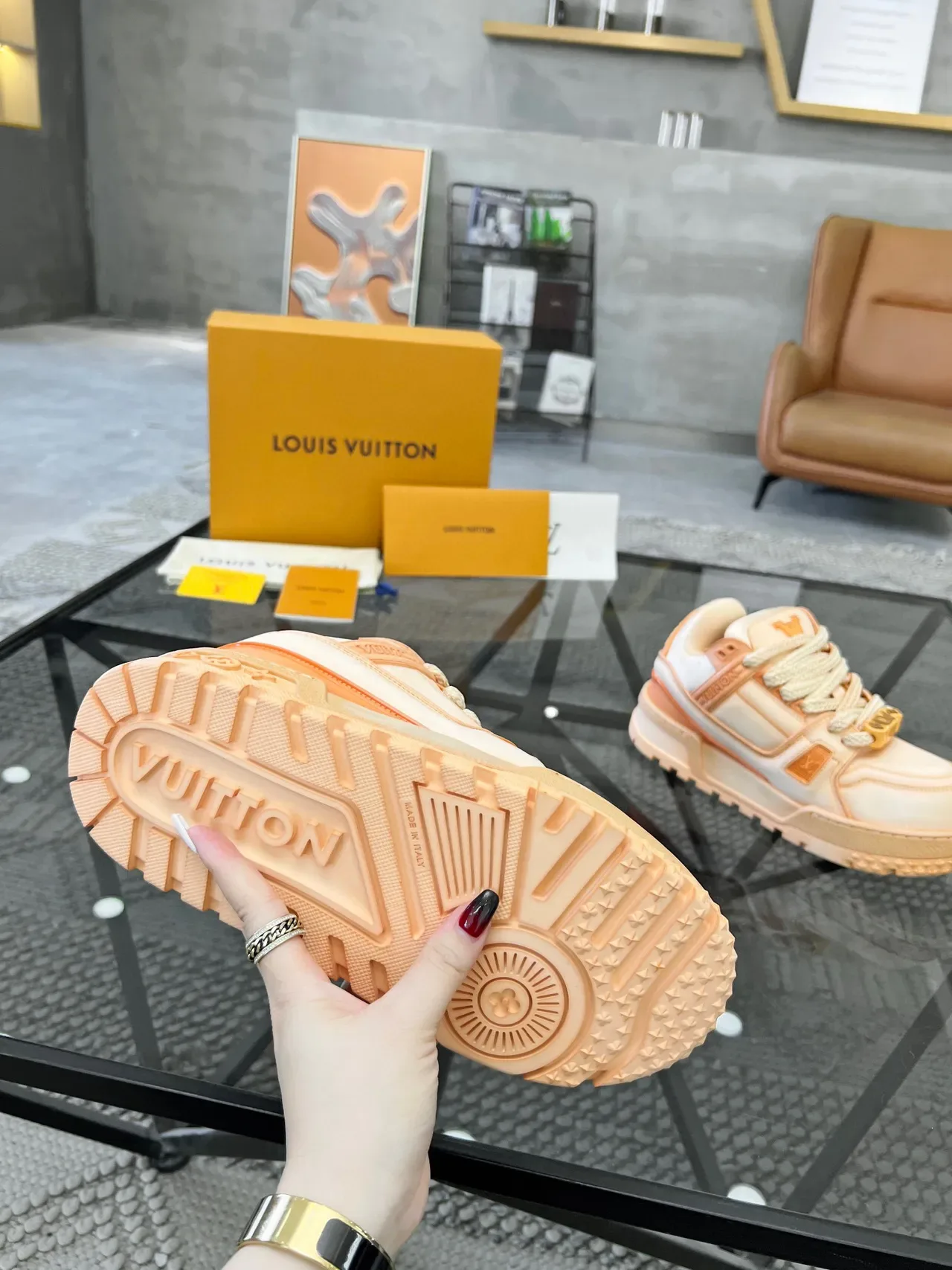 Louis Vuitton Run Away Peach and Orange Lifestyle Sneakers 9