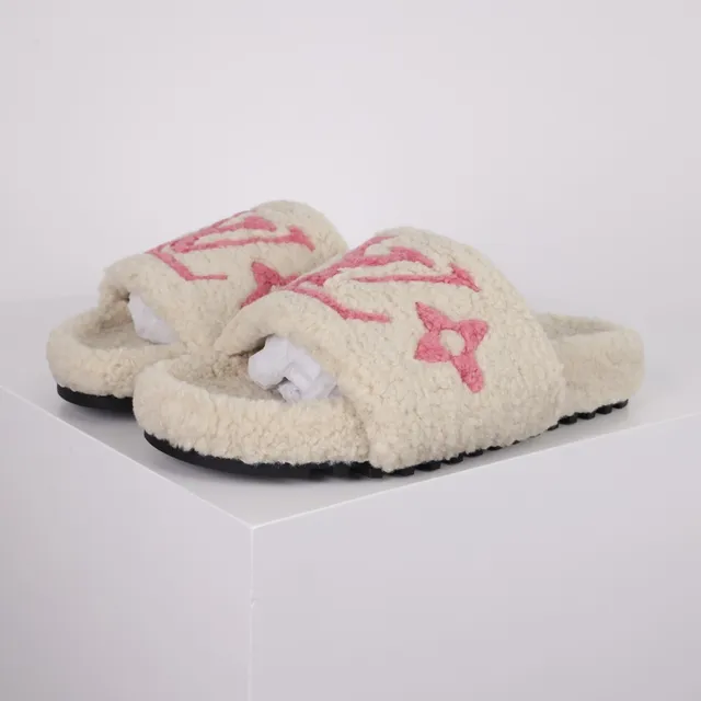 Louis Vuitton Shearling Slide Pink Monogram Slippers 2