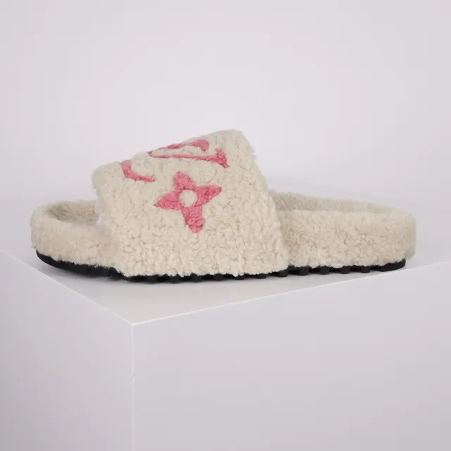 Louis Vuitton Shearling Slide Pink Monogram Slippers 8