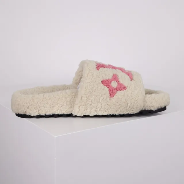 Louis Vuitton Shearling Slide Pink Monogram Slippers 9