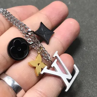 Louis Vuitton Silver Black Multi-Charm Chain Necklace