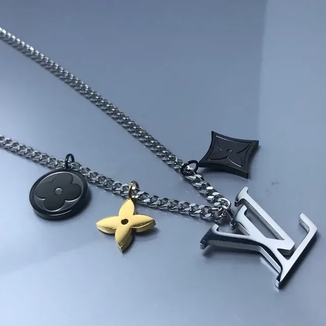 Louis Vuitton Silver Black Multi-Charm Chain Necklace 2