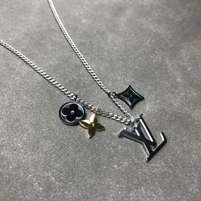 Louis Vuitton Silver Black Multi-Charm Chain Necklace 3