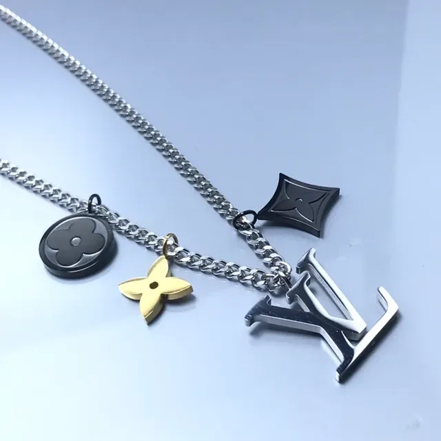 Louis Vuitton Silver Black Multi-Charm Chain Necklace 4