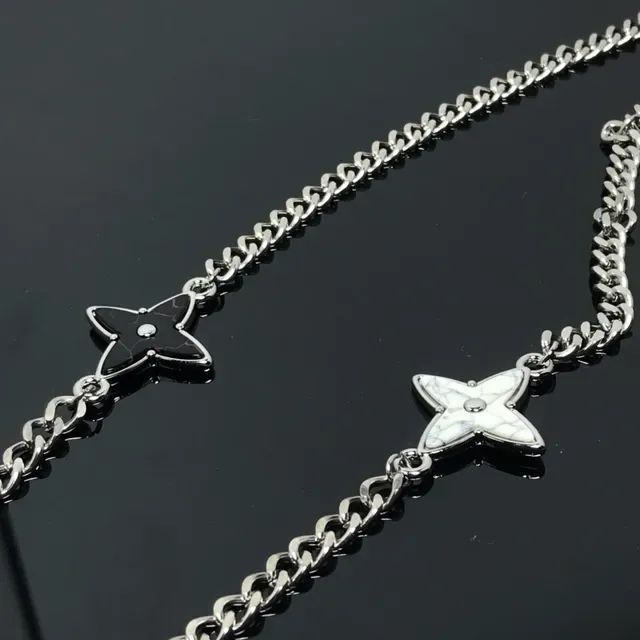 Louis Vuitton Silver Blue Curb Chain Enamel Monogram Stars Necklace 3