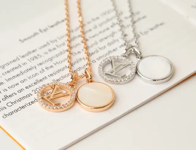 Louis Vuitton Silver Gold Circular Pendant Mother-of-Pearl Inlay Necklace 7