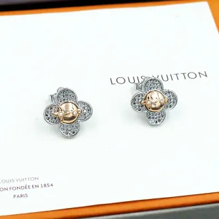 Louis Vuitton Silver Gold Four-Petal Clover Silhouette Pavé Crystal Setting Earrings