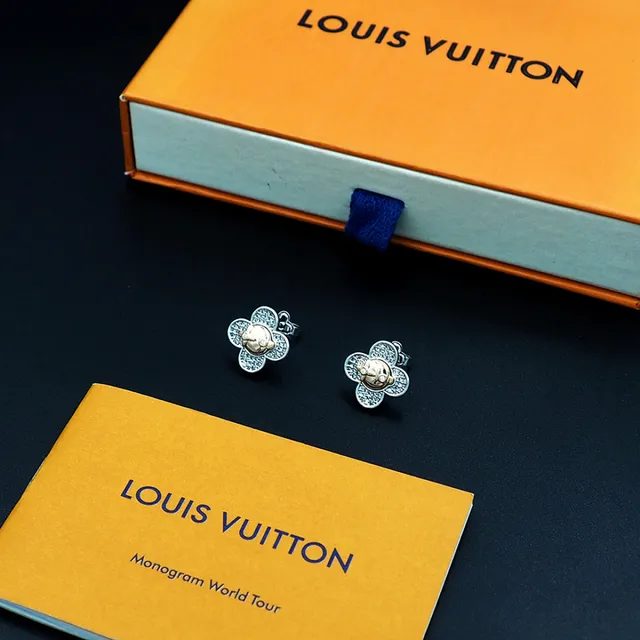 Louis Vuitton Silver Gold Four-Petal Clover Silhouette Pavé Crystal Setting Earrings 2