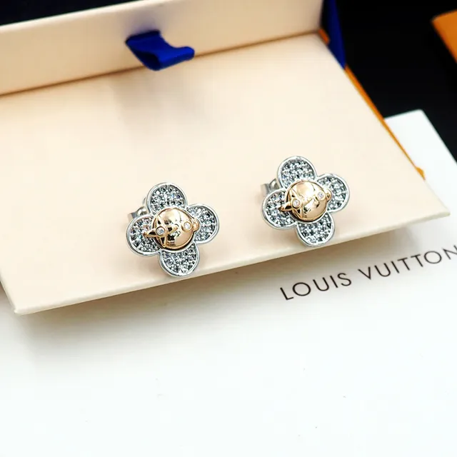 Louis Vuitton Silver Gold Four-Petal Clover Silhouette Pavé Crystal Setting Earrings 4