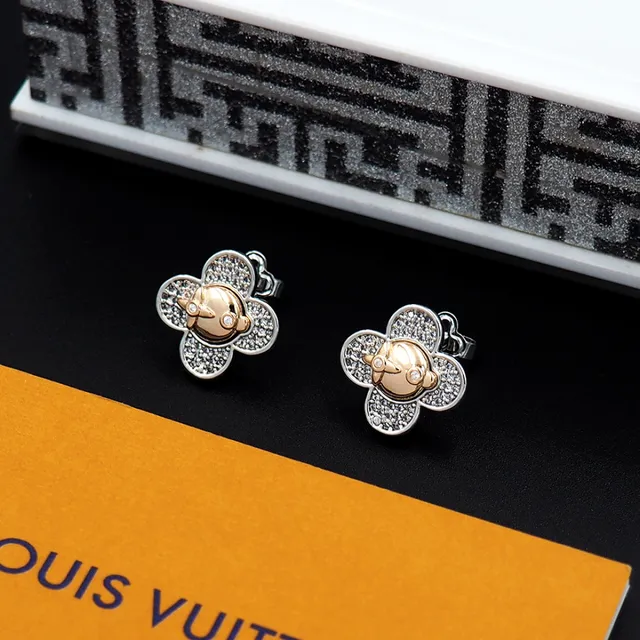 Louis Vuitton Silver Gold Four-Petal Clover Silhouette Pavé Crystal Setting Earrings 7