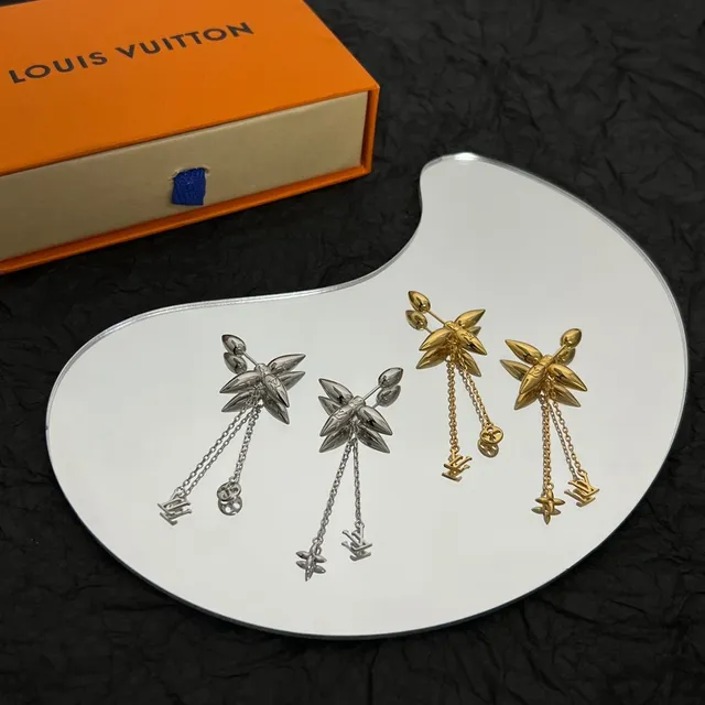 Louis Vuitton Silver Leaf Motif Dangle Earrings 6