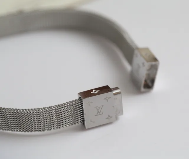 Louis Vuitton Silver Mesh Band Monogram Motifs Bracelet 5