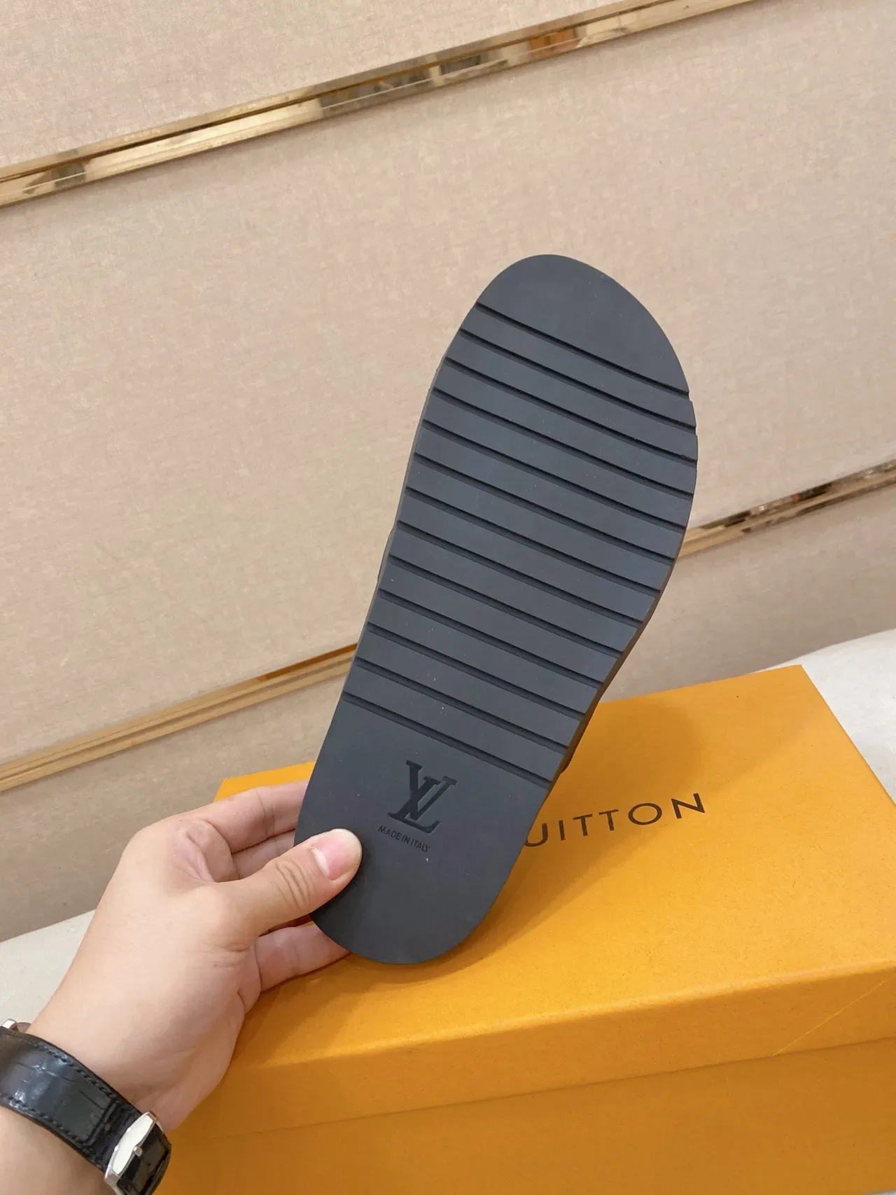 Louis Vuitton Slide Black Gold Monogram Canvas Straps LV Hardware Slippers 2