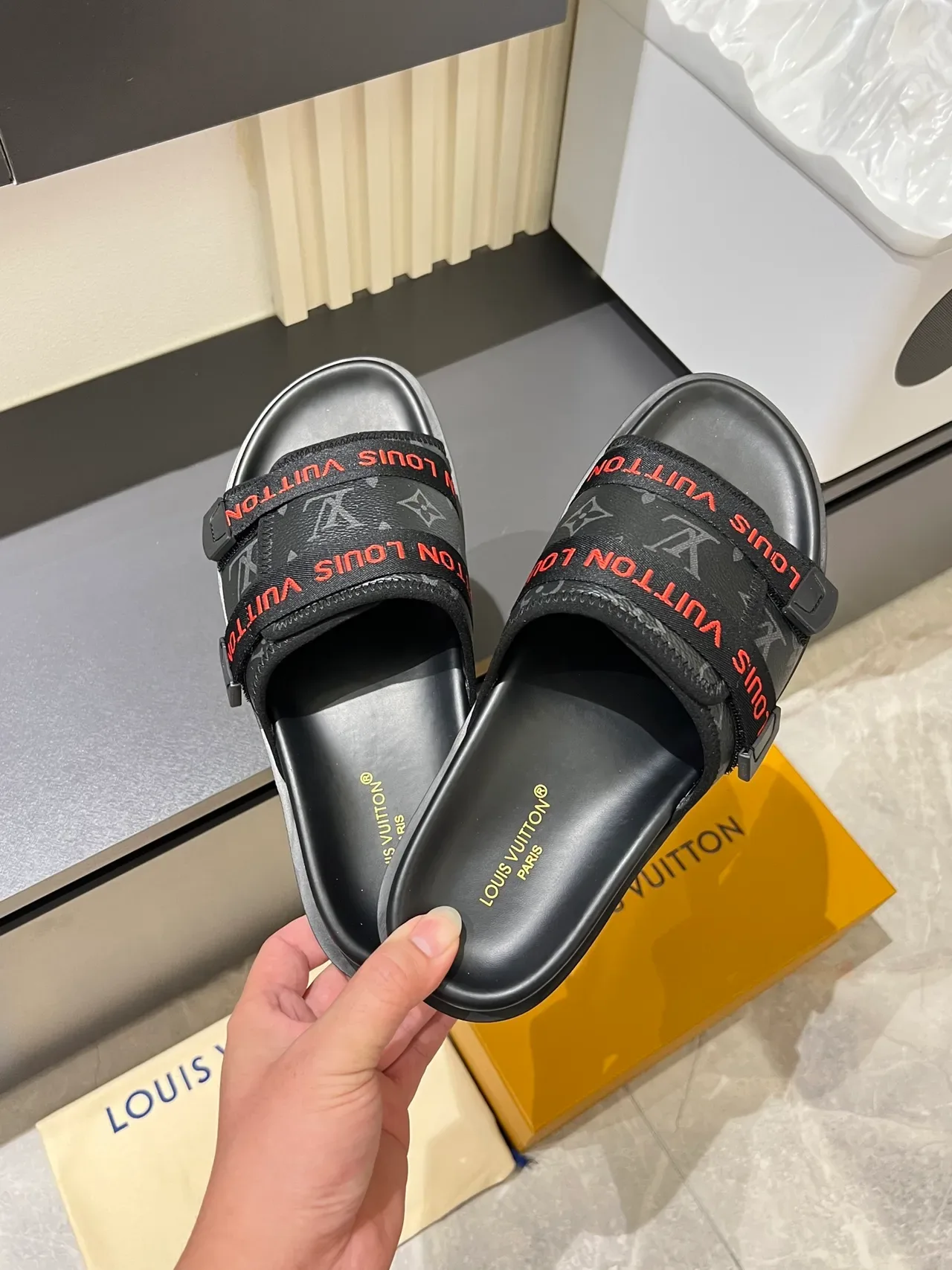 Louis Vuitton Slide Black Multicolor Dual-Strap Monogram-Printed Straps Slippers 9