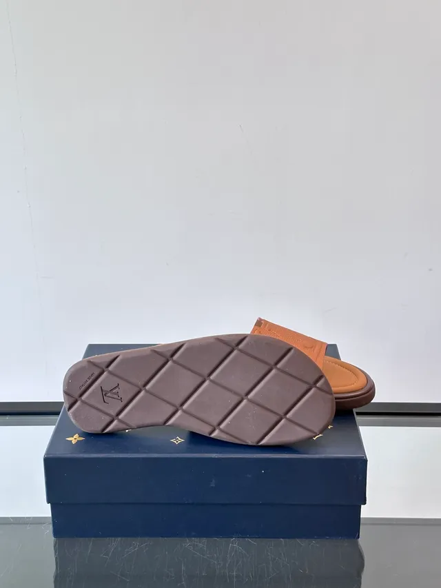 Louis Vuitton Slide Blue White Molded Rubber Sole Embossed Monogram Strap Slippers 4