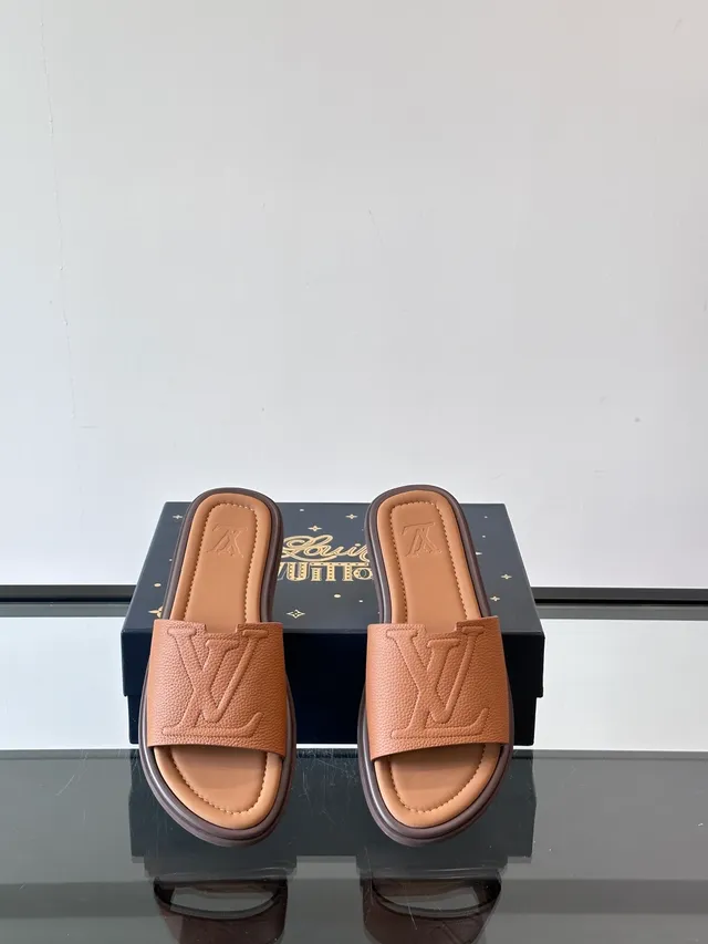Louis Vuitton Slide Blue White Molded Rubber Sole Embossed Monogram Strap Slippers 10