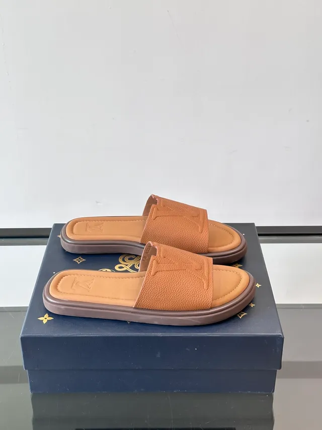 Louis Vuitton Slide Blue White Molded Rubber Sole Embossed Monogram Strap Slippers 16