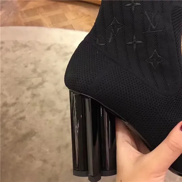 Louis Vuitton Sock Boots Black Ribbed Knit Monogram-Embossed Ankle Boots 5