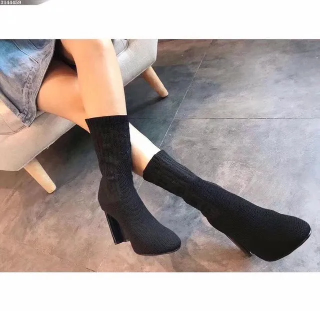 Louis Vuitton Sock Boots Black Ribbed Knit Monogram-Embossed Ankle Boots 7