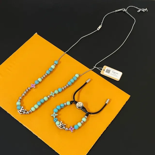 Louis Vuitton Star Beads Blue Multicolor Beaded Monogram-Charm Necklace 1