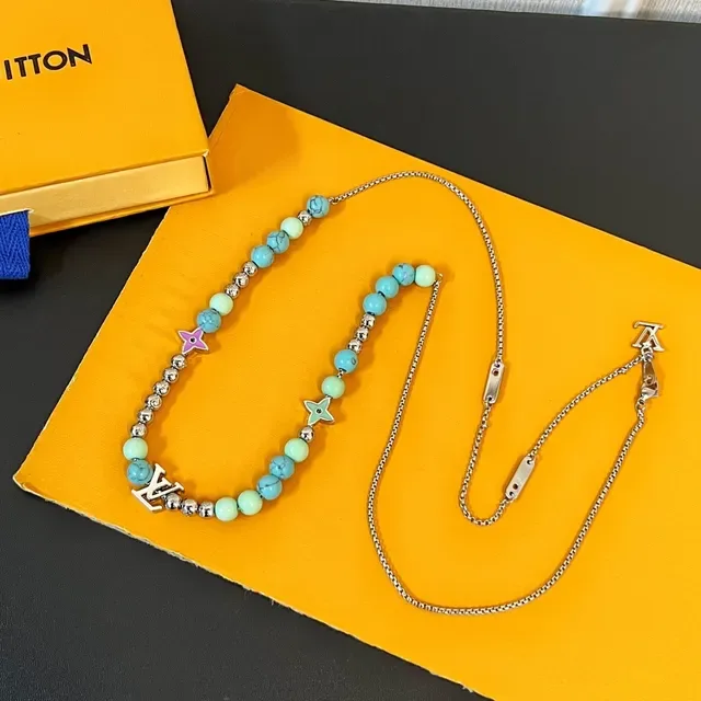Louis Vuitton Star Beads Blue Multicolor Beaded Monogram-Charm Necklace 7