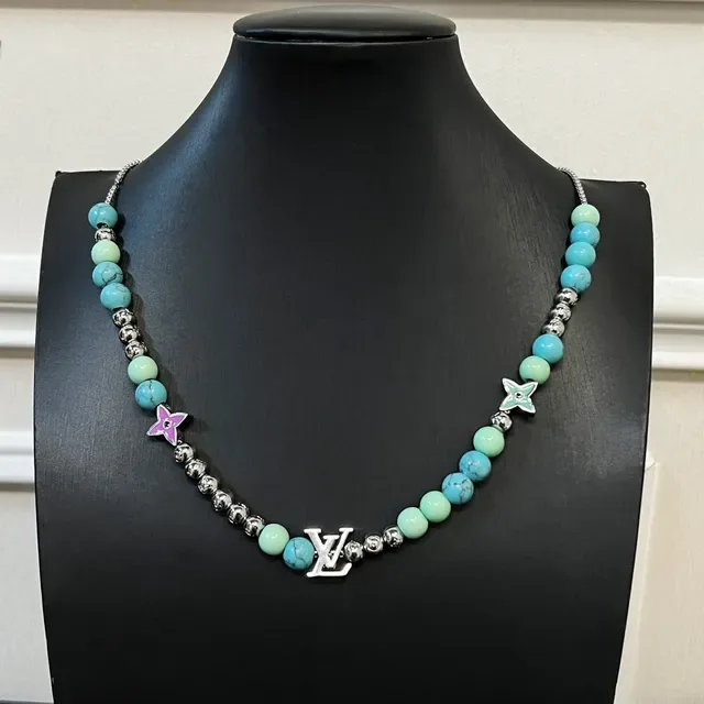 Louis Vuitton Star Beads Blue Multicolor Beaded Monogram-Charm Necklace 8