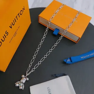 Louis Vuitton Teddy Bear Monogram Enamel Silver Necklace